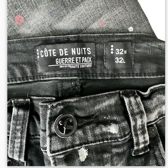 Cote De Nuits Mens Distressed Shredded Pants Patchwork Jeans Designer - Picture 7 of 12